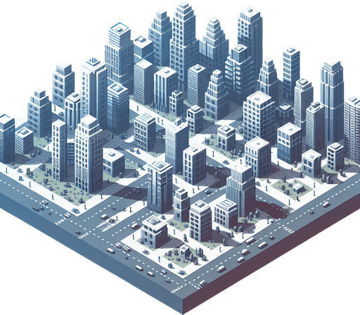 Loopable City image.
Single Game Texture.  In-Game asset.  2d.  Blank background.  High contrast.  No shadows