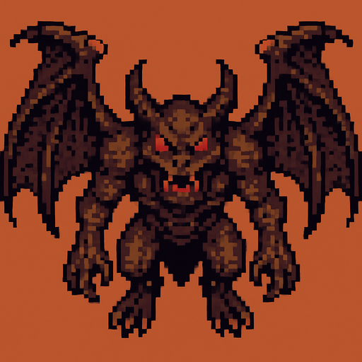 Un mounstro gigante con alas mirado desde arriba en pixel art.
In-Game asset.  2d.  High contrast.  No shadows