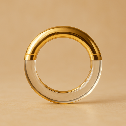 Golden ring with transparent middle. Front view