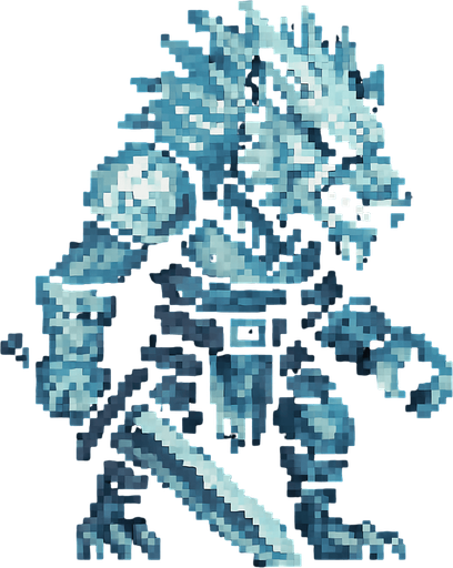 Frost Wolf Man Dark souls style 2d pixel art.
In-Game asset.  2d.  High contrast.  No shadows