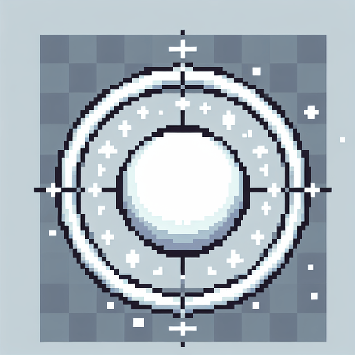 pixel art of a white orb with a halo.
Single Game Texture. In-Game asset. 2d. Blank background. High contrast. No shadows.