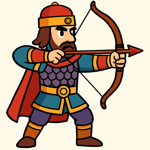 Animasyon çizgi dizi tarzında bizans okçusu.
In-Game asset.  2d.  High contrast.  No shadows