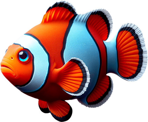 A realistic clownfish swiming to the right.
Single Game Texture. In-Game asset. 2d. Blank background. High contrast. No shadows.