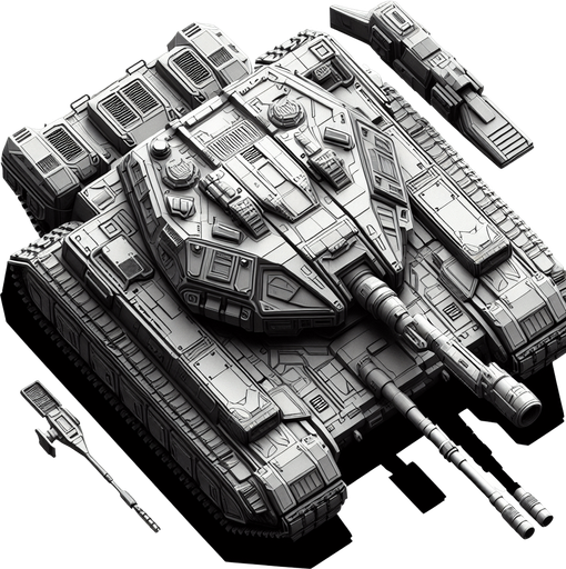 top down scifi image military slugish tank.
Single Game Texture.  In-Game asset.  2d.  Blank background.  High contrast.  No shadows
