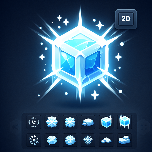Powerupice.
Single Game Texture.  In-Game asset.  2d.  Blank background.  High contrast.  No shadows. 3d