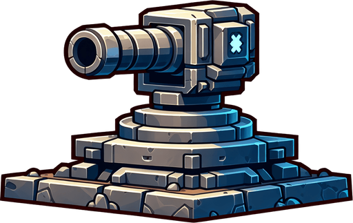 A turret.
Single Game Texture. In-Game asset. 2d. Blank background. High contrast. No shadows.