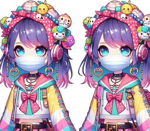 kawaii harajuku customer, mask, 
Single Game Texture. In-Game asset. 2d. Blank background. High contrast. No shadows.