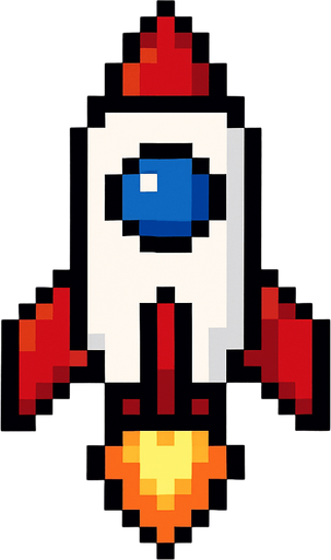 rocket pixel.
In-Game asset.  2d.  High contrast.  No shadows