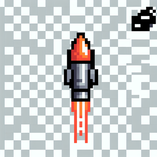 8 bit projectile pointing upwards.
Single Game Texture. In-Game asset. 2d. Blank background. High contrast. No shadows.