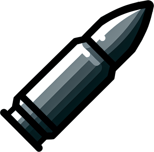 bullet.
Single Game Texture.  In-Game asset.  2d.  Blank background.  High contrast.  No shadows