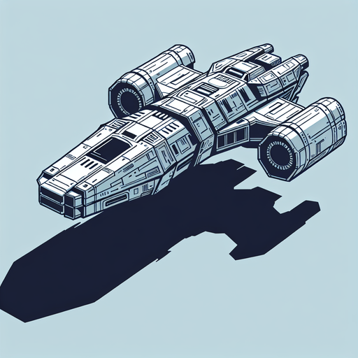 spaceship.
Single Game Texture. In-Game asset. 2d. Blank background. High contrast. No shadows.