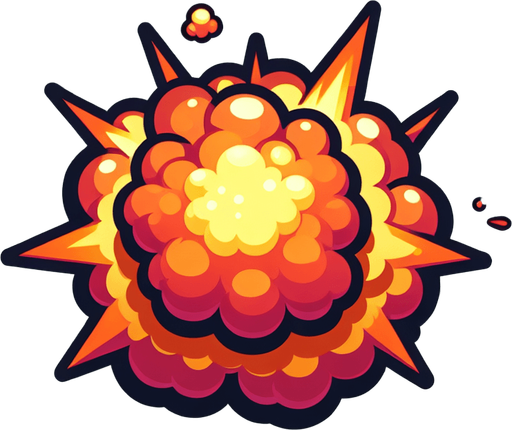 explosion toony.
Single Game Texture. In-Game asset. 2d. Blank background. High contrast. No shadows.