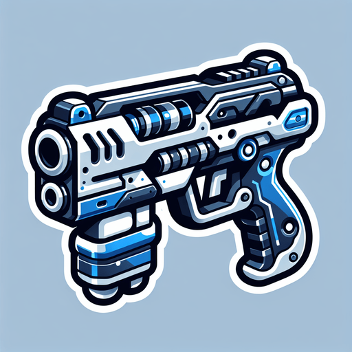 A cartoon-style toy gun with a futuristic design, mainly blue with white and black details, a large trigger, and a barrel that shoots darts.".
Single Game Texture.  In-Game asset.  2d.  Blank background.  High contrast.  No shadows