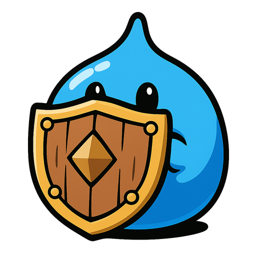 picture of a cute enemy slime monster wearing a shield infront of its face inspired by dragon quest and ragnarok online.
In-Game asset.  2d.  High contrast.  No shadows