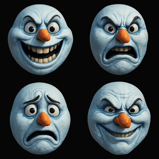 3D Scary and funny jack frost the snowman face meme, different faces look, face only
In-Game asset.  3D.  High contrast.  No shadows. face only