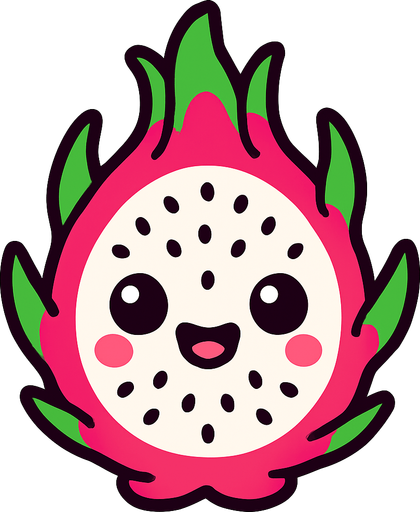 Dragon fruit with cute face.
In-Game asset.  2d.  High contrast.  No shadows