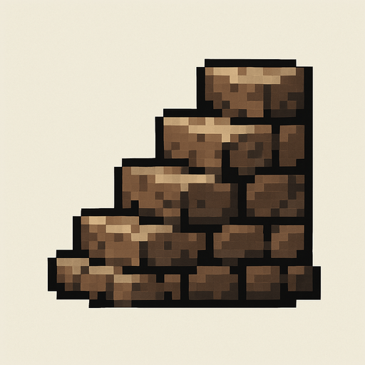 A stone staircase icon. Side profile. Pixel art..
In-Game asset.  2d.  High contrast.  No shadows
