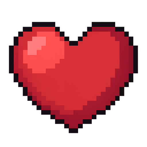 Un corazón rojo pixelart. Pixelart. No background. Transparent background. Blank background.  2d. In-Game asset. flat