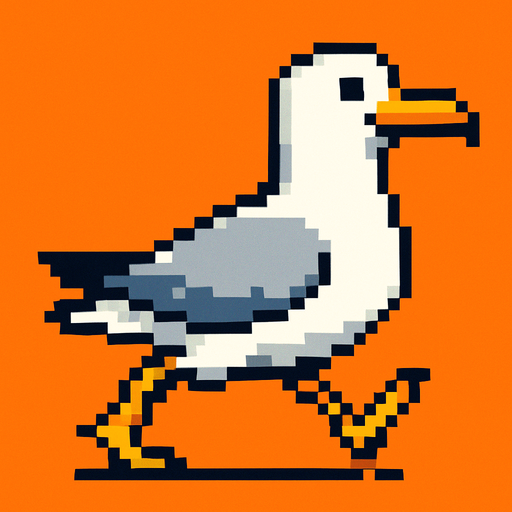 seagull looking to the right, pixelart, running.
In-Game asset.  2d.  High contrast.  No shadows