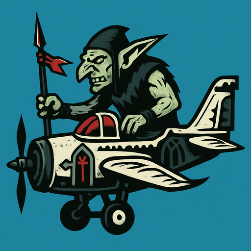 goblin spear ghotic fantasy warplane. side scroller.
In-Game asset.  2d.  High contrast.  No shadows