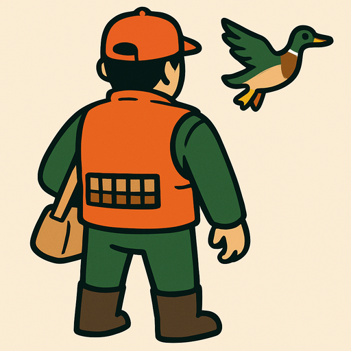Duck hunter without gun from behind of him.
In-Game asset.  2d.  High contrast.  No shadows