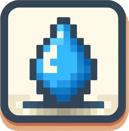 8 bit water droplet no shadows.
Single Game Texture. In-Game asset. 2d. Blank background. High contrast. No shadows.