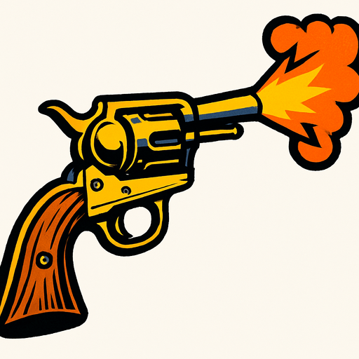 a firing western revolver
In-Game asset.  High contrast.  No shadows