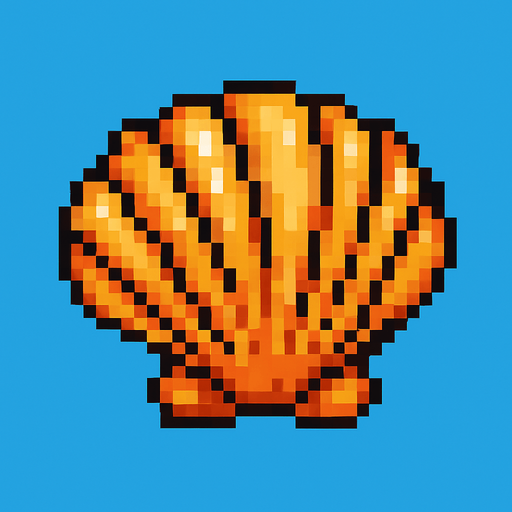 seashell, pixelart.
In-Game asset.  2d.  High contrast.  No shadows