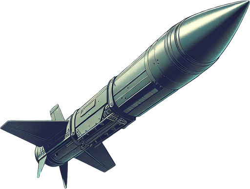 missile that come from air and land in ground.
Single Game Texture. In-Game asset. 2d. Blank background. High contrast. No shadows.