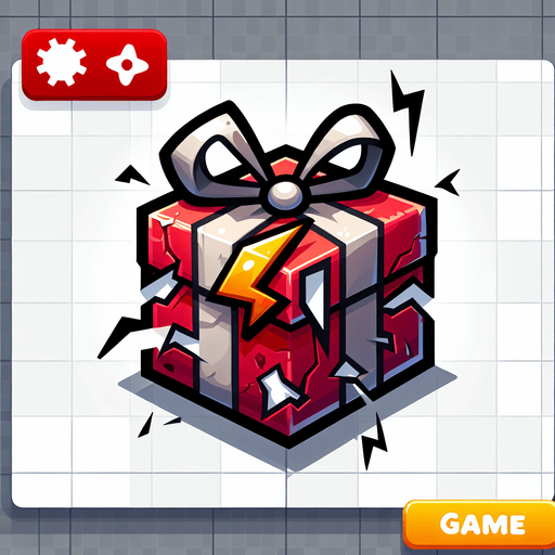 a electrified destroyed christmas present, cartoon Single Game Texture. In-Game asset. 2d. Blank background. High contrast. No shadows.