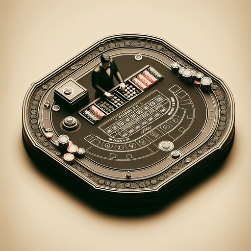 A top down view of one blackjack betting table with one dealer per table. Single Game Texture. In-Game asset. 2d. Blank background. High contrast. No shadows.