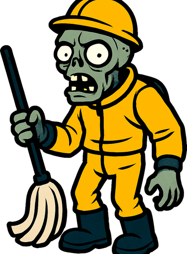 Un zombie con un traje de limpieza.
In-Game asset.  2d.  High contrast.  No shadows