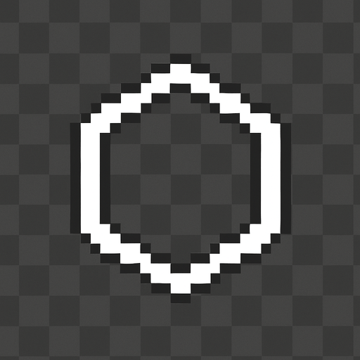 simple hexagon outline, empty center, solid white border, no glow, no fill, minimal style, flat design, 10x10 pixel, icon design, on transparent background, topdown view.
In-Game asset.  2d.  High contrast.  No shadows