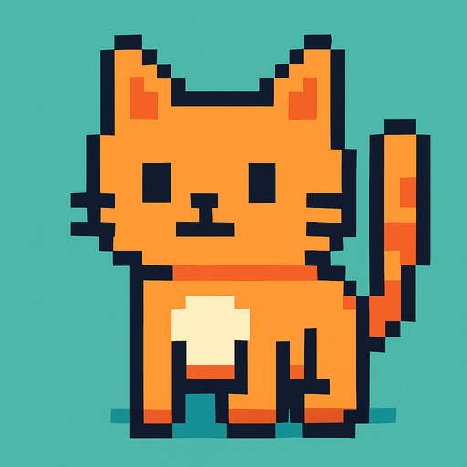 Pixel cat.
In-Game asset.  2d.  High contrast.  No shadows