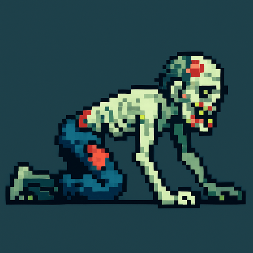 A crawling zombie. pixel art  left in a side view..
In-Game asset.  2d.  High contrast.  No shadows