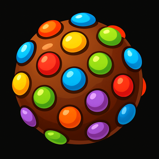 Chocolate ball with candies.
In-Game asset.  2d.  High contrast.  No shadows