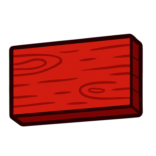 Rectángulo de madera color rojo.
In-Game asset.  2d.  High contrast.  No shadows