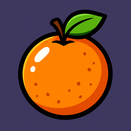 crea una naranja estilo cartoon.
In-Game asset.  2d.  High contrast.  No shadows
