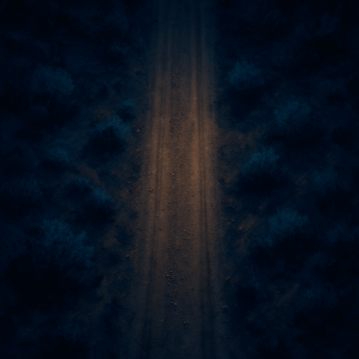 Dirt road at night, topview