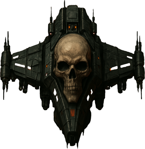 war drone spaceship skull tip top view.