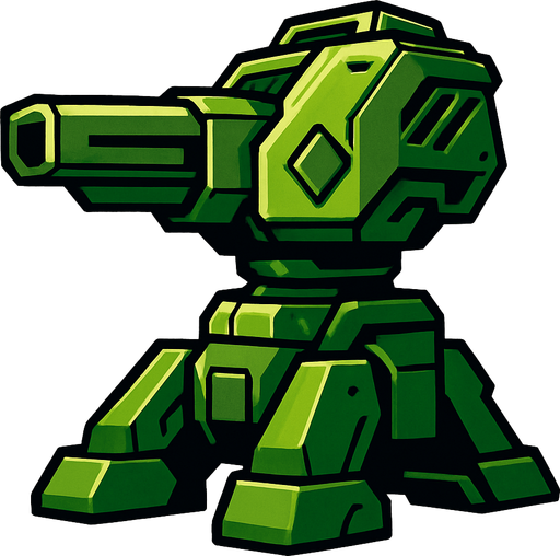 Torreta futurista grande verde.
In-Game asset.  2d.  High contrast.  No shadows
