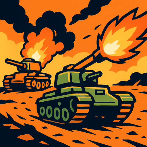 Bir tank savaşı temalı arkaplan görseli hazırla görselde 2 tank olsun ve bu 2 tankın önündeki 1 tankı yakalamaya çalışsın..
In-Game asset.  2d.  High contrast.  No shadows