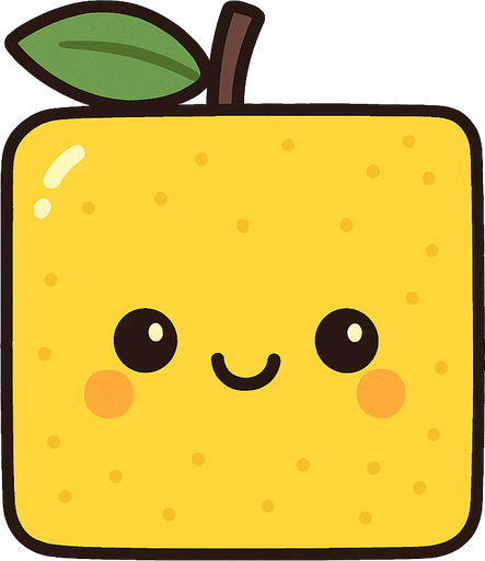 Perfectly square yellow lemon. Cartoon style. Cute art style. Simple vector style.