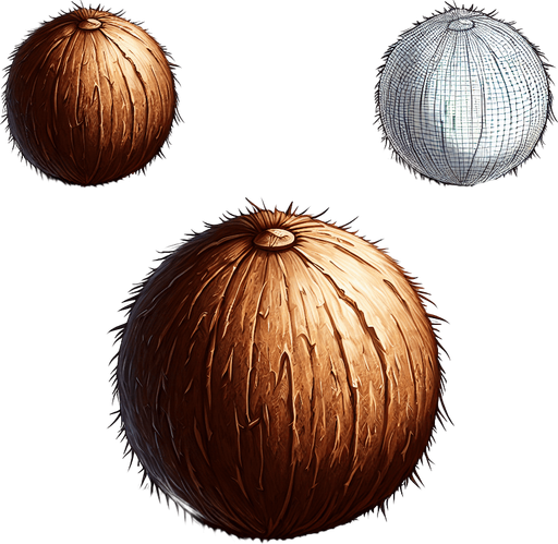 Make an image og a coconut.
Single Game Texture. In-Game asset. 2d. Blank background. High contrast. No shadows.