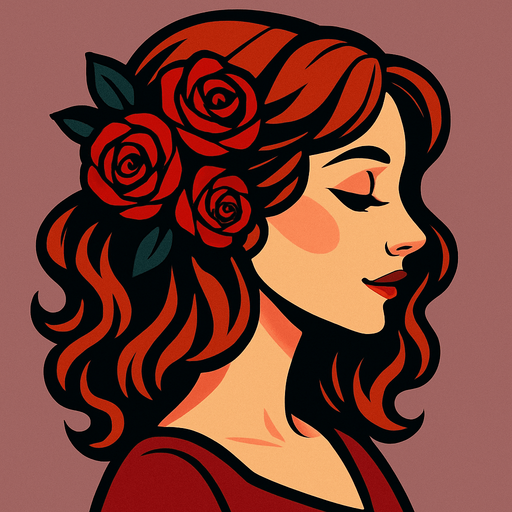 a romantic woman profile photo.
In-Game asset.  2d.  High contrast.  No shadows