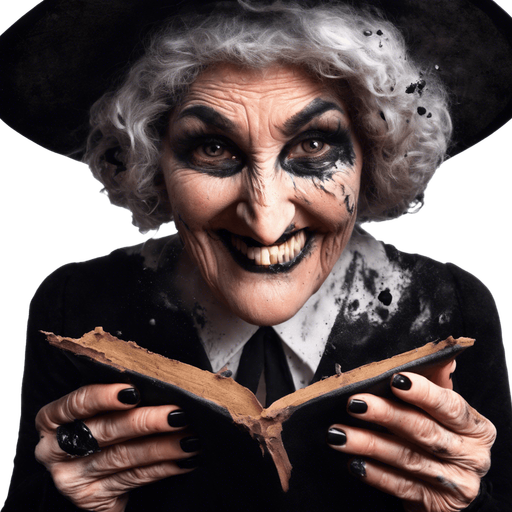 same witch covered in soot after a laboratory explosion, like in cartoons