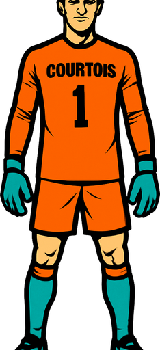 courtuis.
In-Game asset.  High contrast.  No shadows. goalkeeper . full body . facing forward