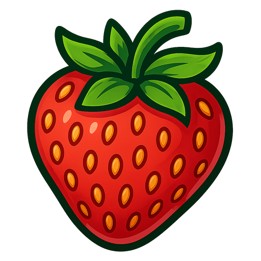 Strawberry.
Single Game Texture.  In-Game asset.  2d.  Blank background.  High contrast.  No shadows