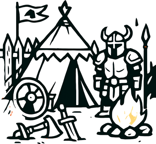 Savaşçı kampı.
In-Game asset.  2d.  High contrast.  No shadows