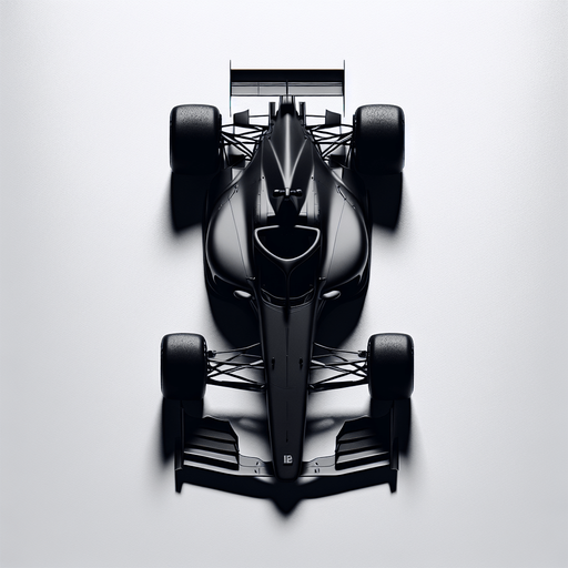 black color top down view racing car.
Single Game Texture.  In-Game asset.  2d.  Blank background.  High contrast.  No shadows